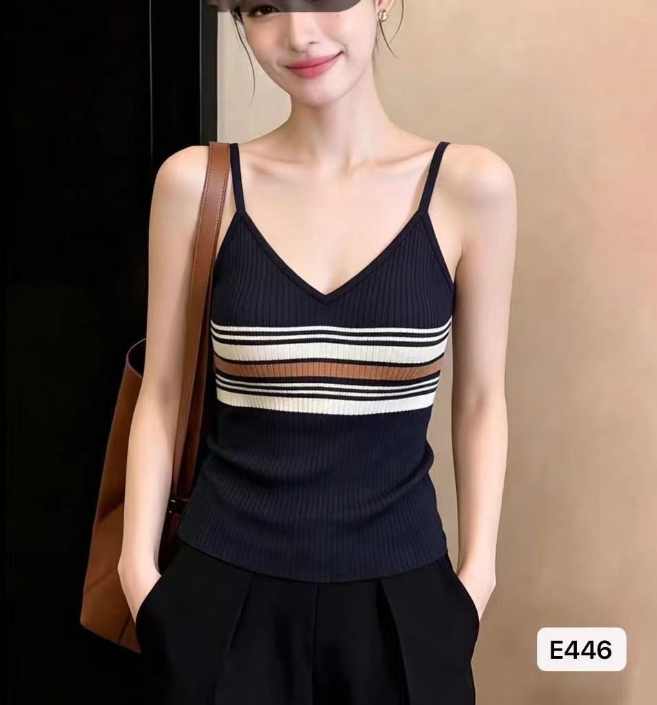 순수한 욕망 바람 V넥 배색 스트라이프 꼬집기 허리 슬림해 보이는 풀오버 슬립