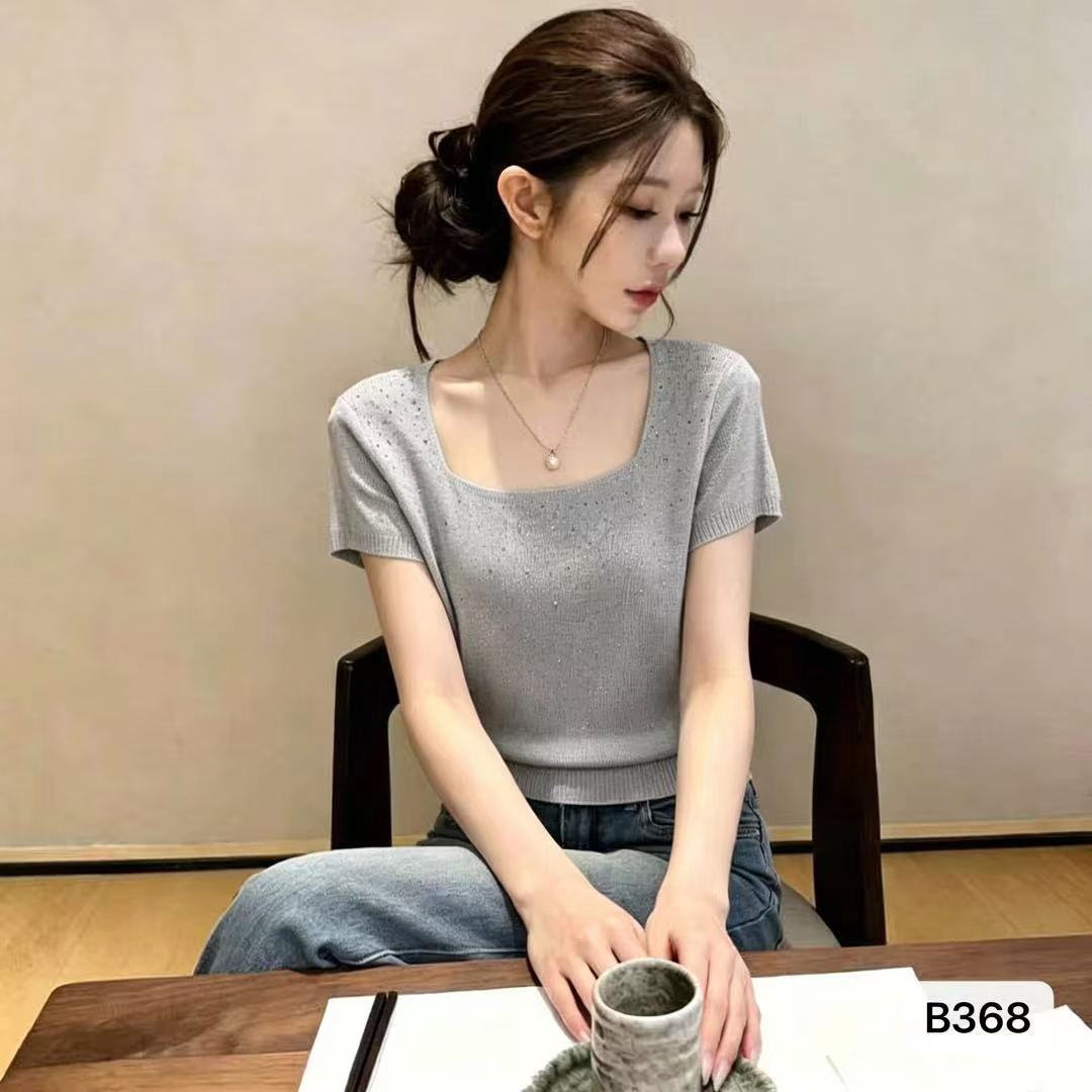 프랑스식 품격 광장 칼라 핫픽스 디자인 단색 다용도 풀오버 반팔