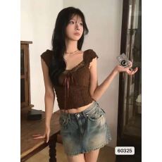 批发法式V领露锁骨蕾丝花边拼接套头背心