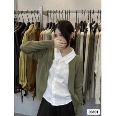 批发通勤风翻领<b class='q'>亚麻</b>衬衫拼接假两件长袖开衫