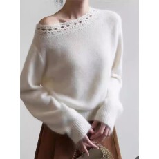 批发法式高级感~山<b class='q'>羊绒衫</b><b class='q'>女</b>斜领气质内搭镂空毛衣加厚针织打底衫外穿