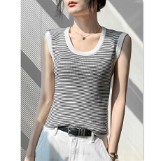 批发圆领条纹坎肩背心<b class='q'>女</b>2026夏季新款衬衫内搭修身显瘦百搭无袖上衣<b class='q'>女</b>