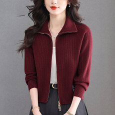 批发翻领羊毛衫<b class='q'>女</b>春装2026新款小个子短款针织开衫拉链<b class='q'>毛衣</b>外套