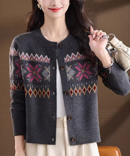 디자인 센스 자수 자카드 스웨터 여성 코트 가을 겨울 쇼트 스타일 작은 키 양모 니트 오픈 가디건 외부 가져 가라.