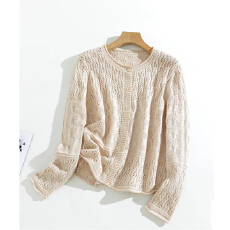 批发韩系镂空圆领针织开衫女春秋复古文艺外搭宽松短款棉线薄毛衣外套