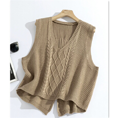 批发针织马甲背心女士衬衫叠穿V领短款春秋毛线坎肩冬款外穿无袖毛衣