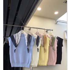 批发<b class='q'>韩版</b>丝巾披肩短袖针织衫女早春氛围感显瘦打底衫内搭上衣