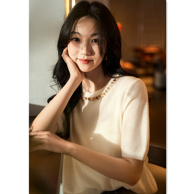 부드럽다 실크 양모 양모 반팔 맨위 여성 2026 년 봄 새로운