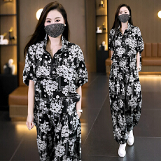 批发实拍2026洋气<b class='q'>大码</b>女装套装胖MM印花时尚宽松显瘦<b class='q'>哈伦裤</b>两件套