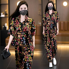 批发实拍2026洋气<b class='q'>大码</b>女装套装胖MM印花时尚宽松显瘦<b class='q'>哈伦裤</b>两件套