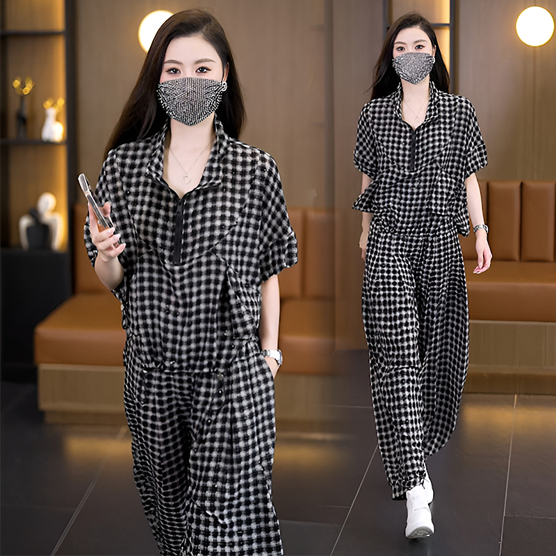 RY5034#洋气大码女装套装胖MM印花时尚宽松显瘦哈伦裤两件套