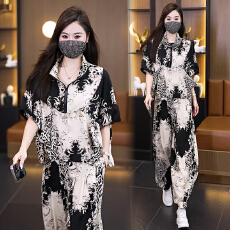 批发实拍2026洋气<b class='q'>大码</b>女装套装胖MM印花时尚宽松显瘦<b class='q'>哈伦裤</b>两件套