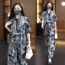 批发实拍2026洋气大码女装套装胖MM印花时尚宽松显瘦<b class='q'>哈伦</b>裤两件套