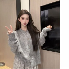 批发韩系外穿洋气长袖毛衣女秋季新款慵懒风短款宽松<b class='q'>针织</b><b class='q'>开衫</b>上衣