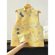 批发2026春新中式宋锦提花马甲<b class='q'>百搭</b>坎肩上衣原创国风女装上衣盘扣外套