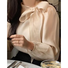 批发<b class='q'>韩国</b>chic春新款法式设计感系带蝴蝶结长袖衬衫