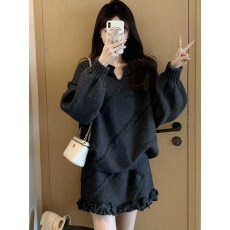 批发2025年慵懒风毛衣套装女深冬穿搭针织上衣半身裙两件套<b class='q'>大码</b>套装