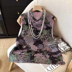 批发实拍# <b class='q'>真丝</b>提花新中式马甲背心<b class='q'>女</b>立领改良斜襟盘扣国风外穿<b class='q'>上衣</b>