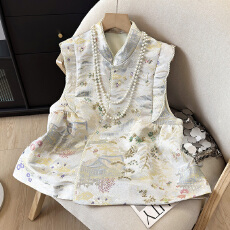 批发实拍# 新中式提花斜襟立领时尚气质马夹背心女2026<b class='q'>春</b>洋气坎肩马甲