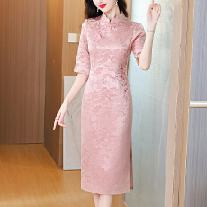 批发高贵喜婆婆婚宴装2025新款中式<b class='q'>改良</b><b class='q'>旗袍</b>高端醋酸面料结婚妈妈礼服