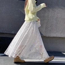 批发模特实拍四季穿蕾丝A字大摆半身长裙子内搭蕾丝裙长女半身裙