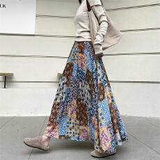 批发实拍2026春季港风印花A字大摆<b class='q'>半身</b>裙有口袋褶皱裙显瘦长花裙子