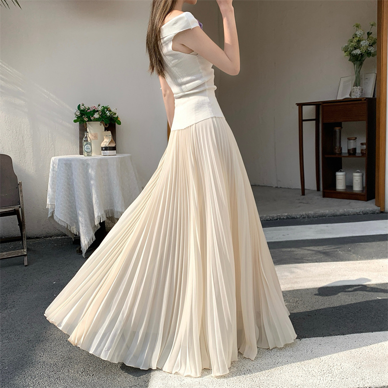 RY70127# 实拍春夏纯色超长雪纺百褶裙优雅气质8米大摆裙仙女半身裙