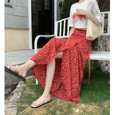 批发实拍度假旅游沙滩碎花包臀半身裙一片式防晒系带围裙百搭裙