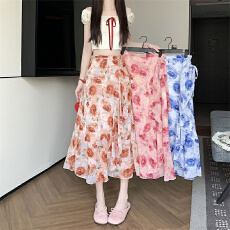 批发模特实拍温柔风荷叶边雪纺半身裙一片式围裙度假旅游<b class='q'>沙滩裙</b>