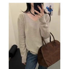 批发卷边v领针织衫秋季简约气质叠穿内搭<b class='q'>百搭</b>显瘦长袖上衣女