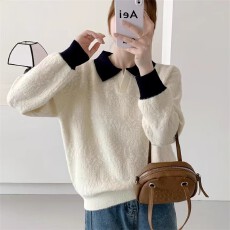 批发方领长毛<b class='q'>欧根纱</b>套头针织衫[1881]