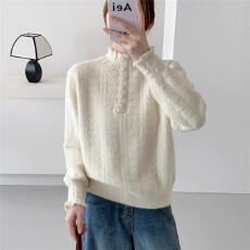 批发半高领长毛<b class='q'>欧根纱</b>套头针织衫[1881]