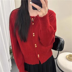 批发实拍秋冬女装 圆领<b class='q'>针织</b>衫爱心扣<b class='q'>开衫</b>棉羊绒