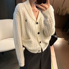 批发麻花纹刺绣时尚针织开衫女<b class='q'>欧洲站</b>2025冬装<b class='q'>新款</b>欧货女装毛衣外套潮