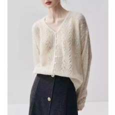 批发【云絮】法式<b class='q'>V领</b>镂空高级感温柔软糯马海针织开衫外套2773