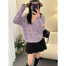 批发秋装女士条纹v领<b class='q'>针织</b>开<b class='q'>衫</b>外套女薄款2026新款宽松小个子短款上衣