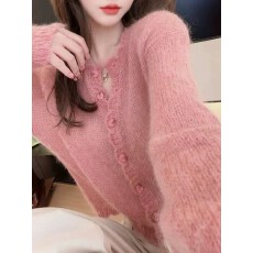 批发花边开衫秋季<b class='q'>薄款</b>毛衣女圆领洋气温柔风长袖针织开衫马海外套上衣