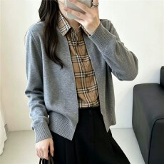 批发特实拍秋装女 <b class='q'>格子</b>衬衫领拼接假二件开衫6羊毛