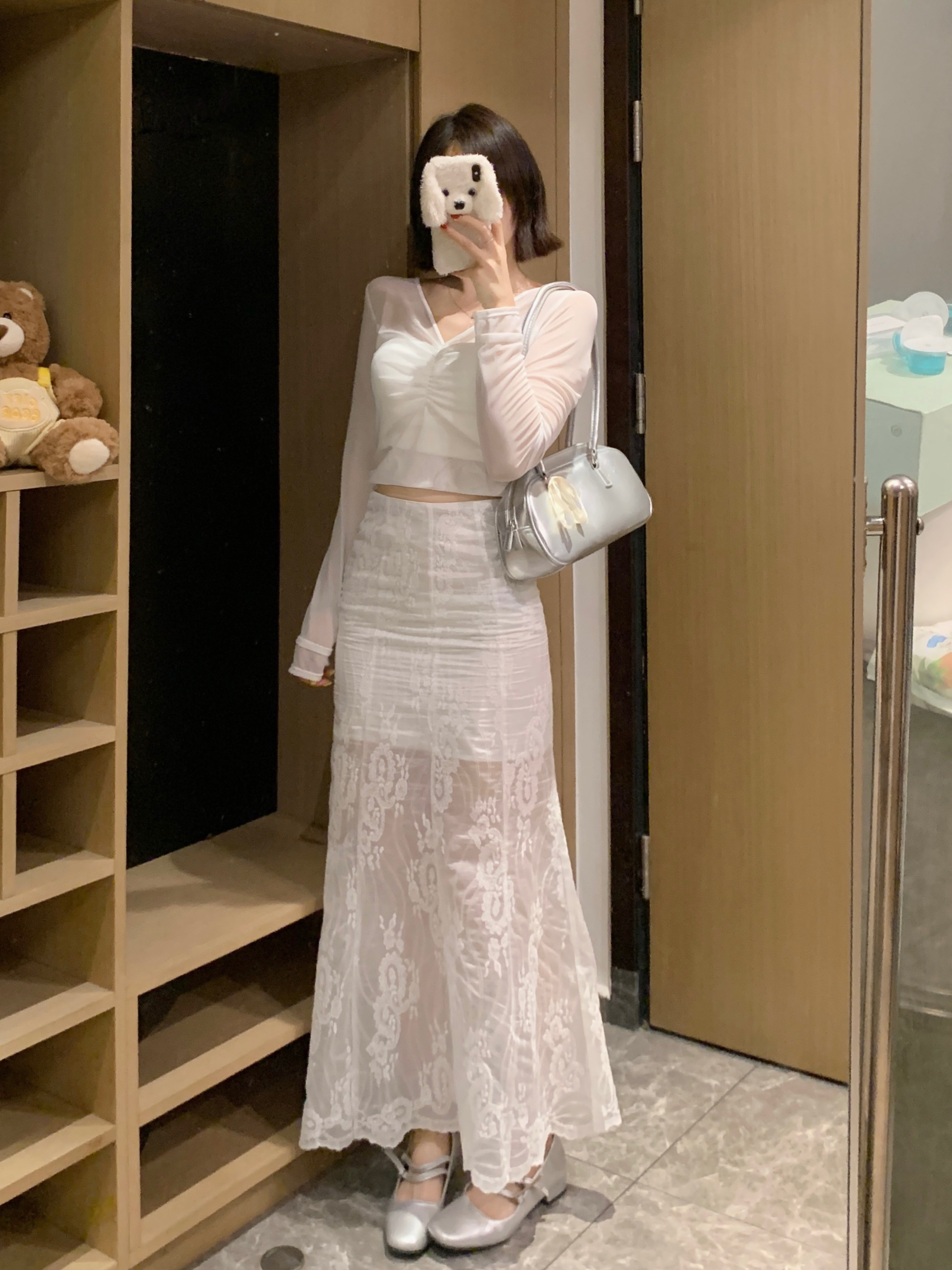 실사 빅 사이즈 프랑스식 품격 연령 감소 레이스 인어 꼬리 스커트 하이웨이스트 슬림해 보이는 레이스 다용도 패션 중간 길이 스커트