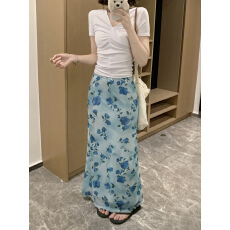 批发实拍~大码复古花卉中长款鱼尾优雅气质<b class='q'>网纱</b>直筒A字长裙