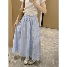 批发实拍~大码<b class='q'>女装</b>波点A字半身裙温柔韩系百搭遮胯中长款高腰显瘦长裙
