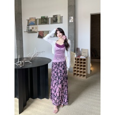 批发实拍实价~<b class='q'>大码</b>纯欲防晒<b class='q'>开衫</b>蕾丝吊带碎花半裙三件套胖mm绝美套装