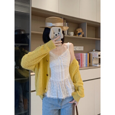 批发实拍~大码甜美套装V领蕾丝<b class='q'>吊带</b><b class='q'>背心</b>女秋季长袖针织开衫外套两件套