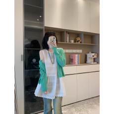 批发实拍~大码<b class='q'>甜美</b>套装圆领蕾丝吊带背心秋季长袖针织开衫外套两件套