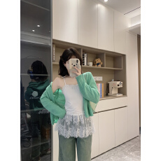 批发实拍~大码甜美套装蕾丝吊带背心女<b class='q'>秋</b>季长袖针织开衫外套两件套
