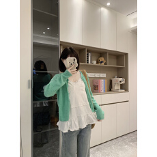 批发实拍~大码甜美套装V领蕾丝吊带背心女<b class='q'>秋</b>季长袖针织开衫外套两件套