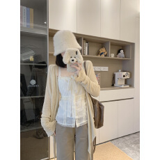 批发实拍~大码纯欲少女感长袖针织内搭开衫蕾丝吊带两件套显瘦上衣