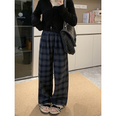 批发实拍~大码慵懒风格子撞色<b class='q'>裤</b>子女宝宝绒<b class='q'>显瘦</b>毛呢秋冬加厚阔腿<b class='q'>裤</b>