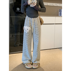 批发实拍~加绒狗狗条纹裤 <b class='q'>宝宝</b>绒休闲裤女秋冬裤子慵懒遛弯裤直筒裤