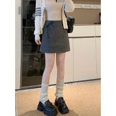 批发实拍~大码胖mm高级感灰色蝴蝶结半身裙女秋<b class='q'>冬</b>新款高腰显瘦a字短裙